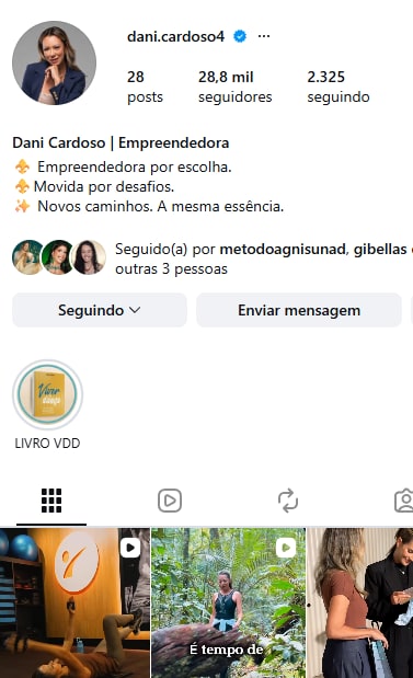 Perfil no Instagram de Dani Cardoso